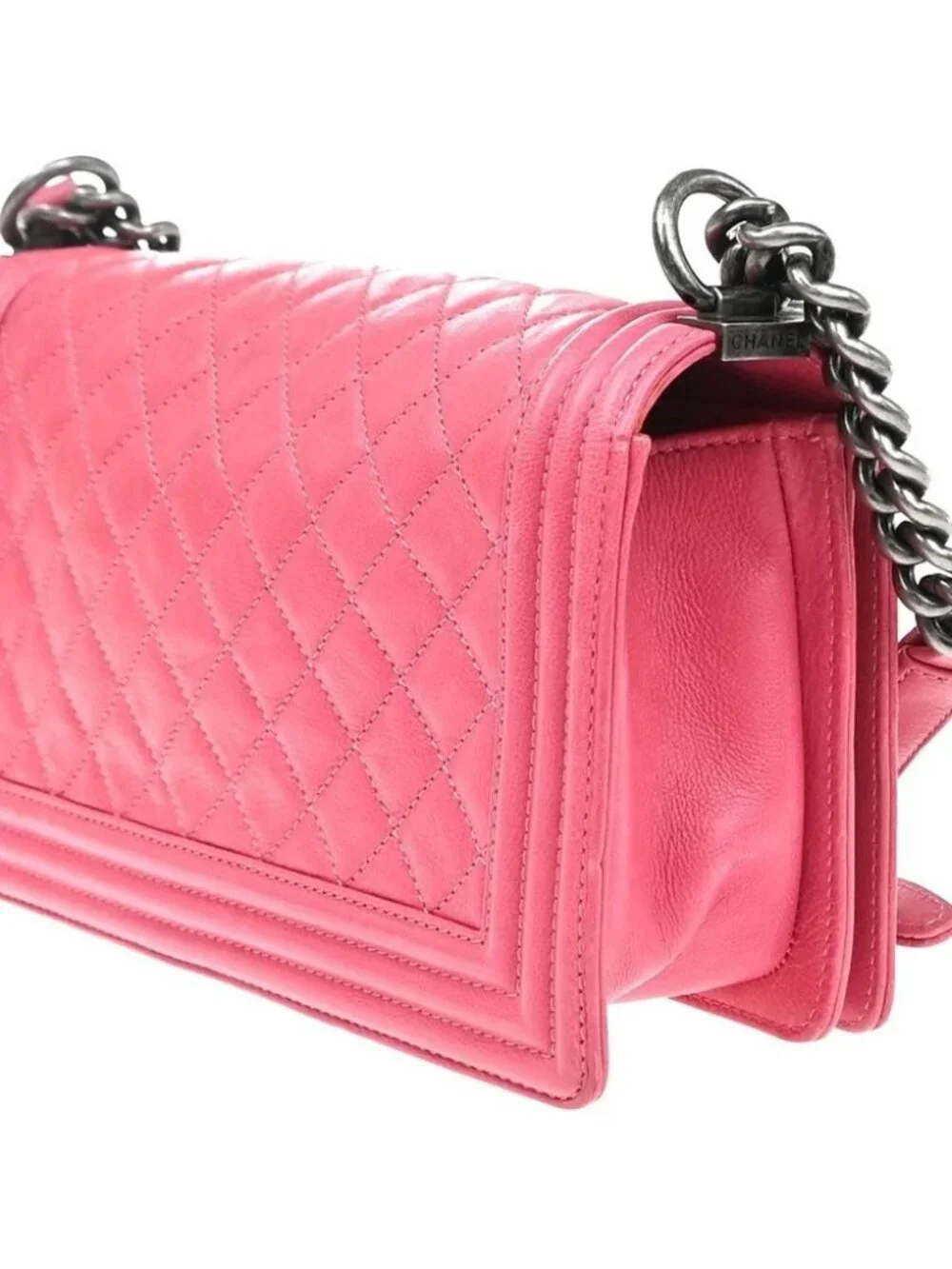 CHANEL CC Boy Chain Shoulder Bag Leather Pink SHW Italy